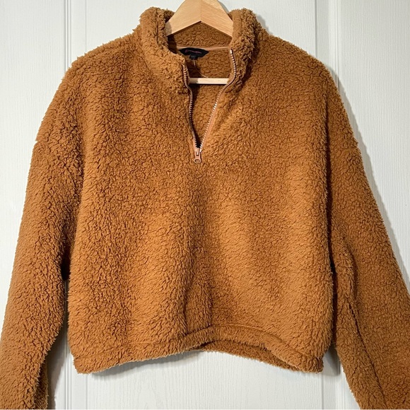 NWOT No Boundaries Brown Sherpa Quarter Zip Pullover Sweater L Teddy Cabincore - Picture 5 of 16